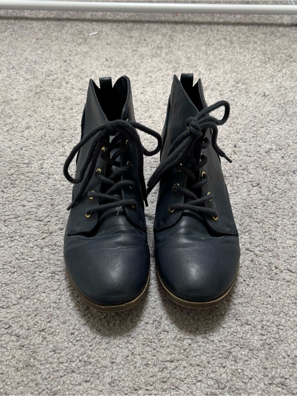 SO Navy Blue Lace-Up Ankle Combat Booties